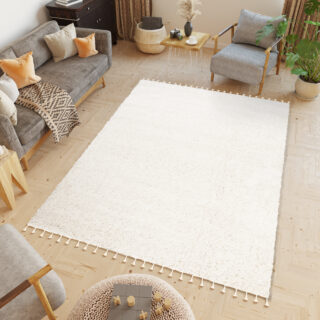 Vloerkleed Boho met Franjes Creme Hoogpolig