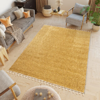 Vloerkleed Boho met Franjes Mosterd Hoogpolig