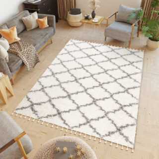 Vloerkleed Boho met Franjes Creme Trellis Hoogpolig