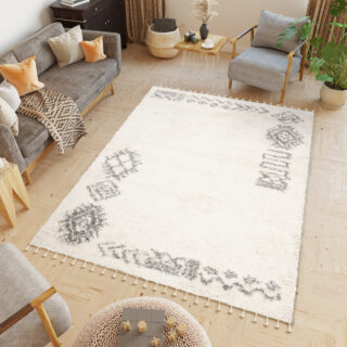 Vloerkleed Boho met Franjes Creme Ethno Hoogpolig