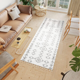 Tapijt Loper Boho met Franjes Creme Geometrisch Hoogpolig