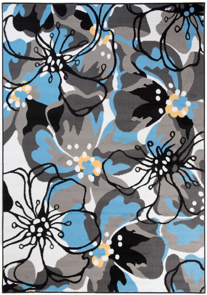 Vloerkleed Maya Grijs Blauw Gebloemd