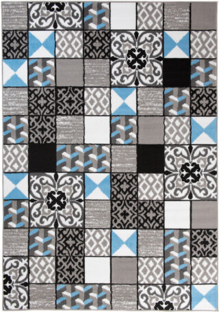 Vloerkleed Maya Grijs Blauw Vierkant Mozaïek