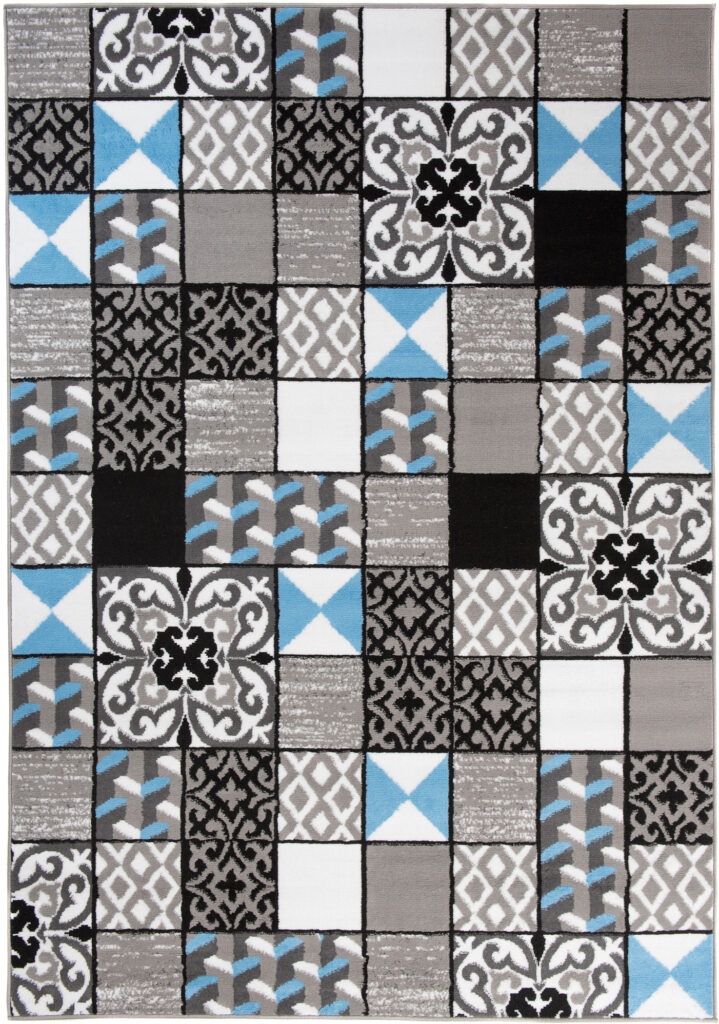 Vloerkleed Maya Grijs Blauw Vierkant Mozaïek