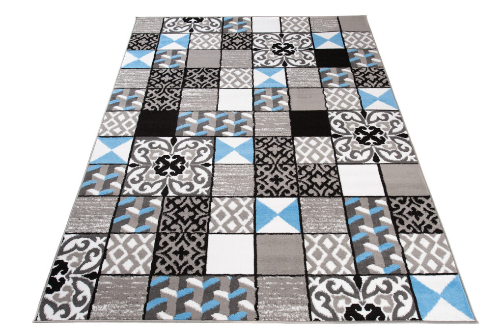 Vloerkleed Maya Grijs Blauw Vierkant Mozaïek