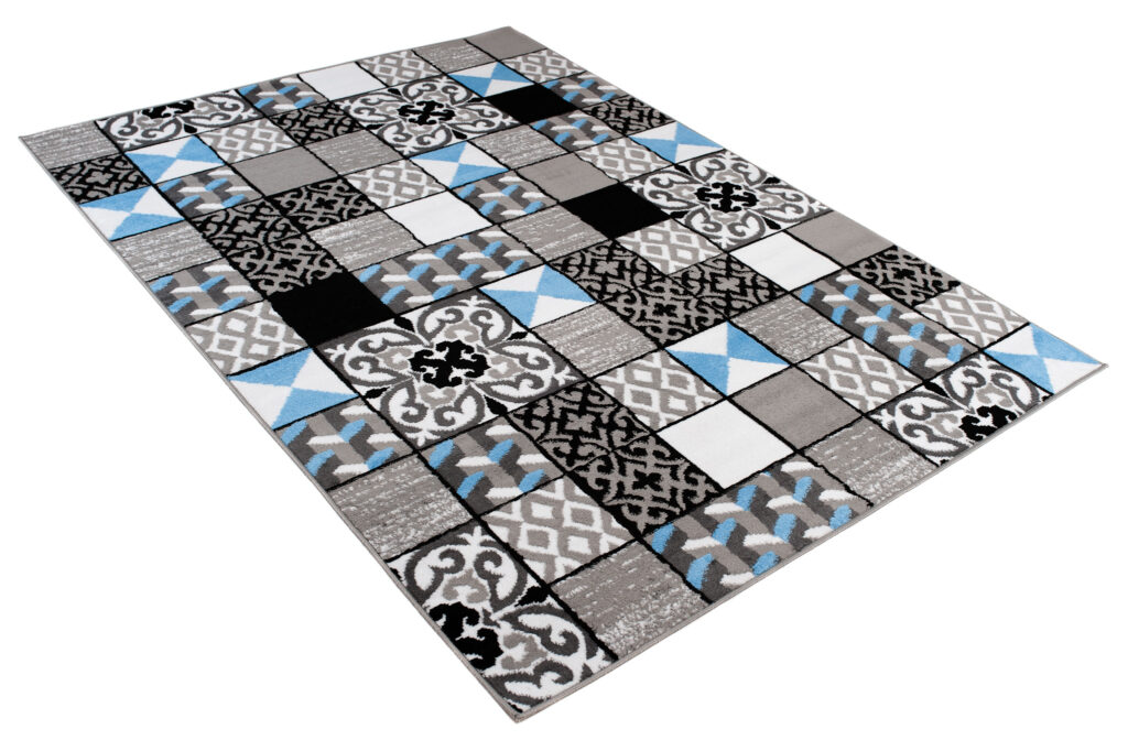 Vloerkleed Maya Grijs Blauw Vierkant Mozaïek