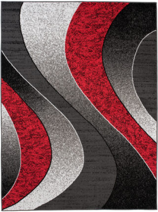 DREAM Vloerkleed Korte Pool Grijs Rood Abstract Golven Design