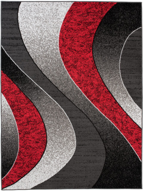 DREAM Vloerkleed Korte Pool Grijs Rood Abstract Golven Design