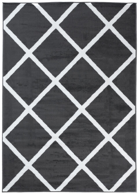 Vloerkleed Luxury Donker Grijs Wit Geometrisch Geruit