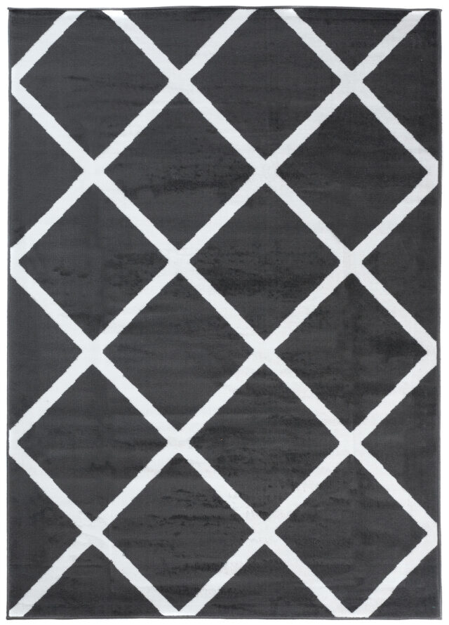 Vloerkleed Luxury Donker Grijs Wit Geometrisch Geruit