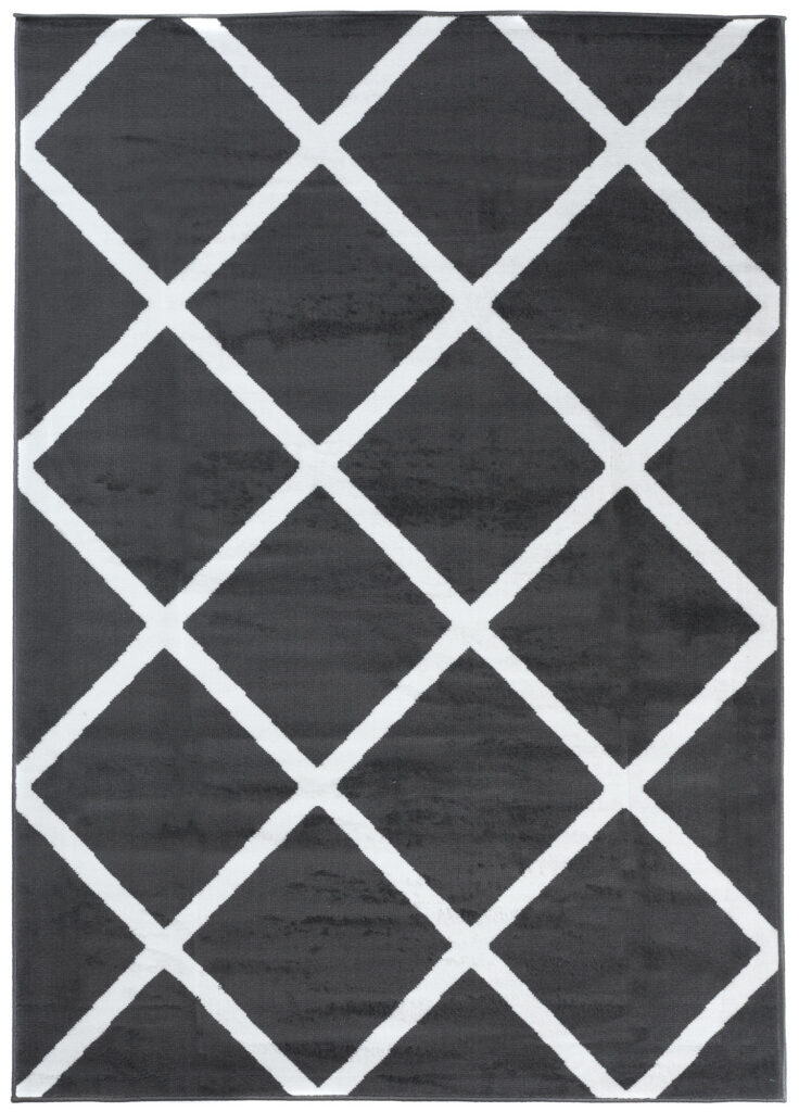 Vloerkleed Luxury Donker Grijs Wit Geometrisch Geruit