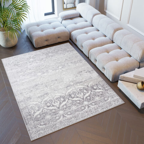 Vloerkleed Sky Grijs Cintage Gebloemd Gewreven
