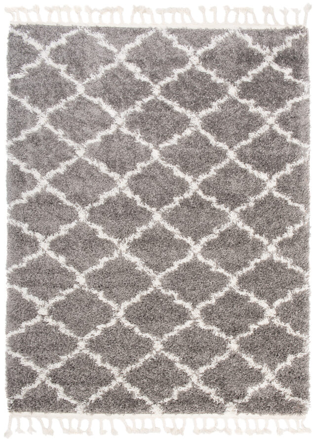 Vloerkleed Boho met Franjes Grijs Trellis Hoogpolig