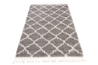 Vloerkleed Boho met Franjes Grijs Trellis Hoogpolig