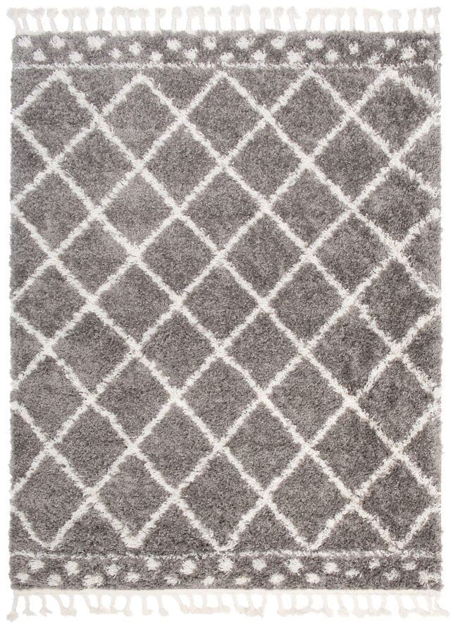 Vloerkleed Boho met Franjes Grijs Geruit Stippen Hoogpolig