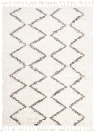 Vloerkleed Boho met Franjes Creme Zigzag Hoogpolig