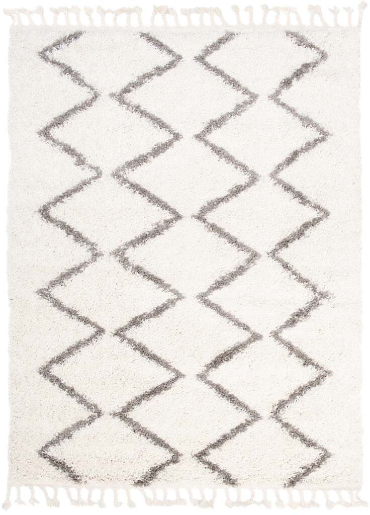 Vloerkleed Boho met Franjes Creme Zigzag Hoogpolig