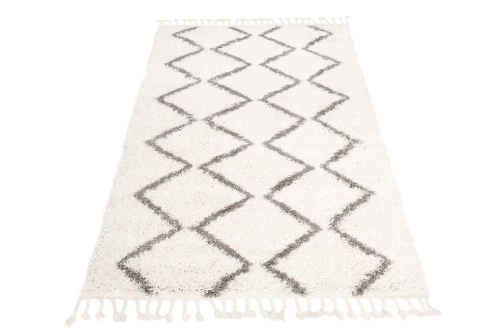 Vloerkleed Boho met Franjes Creme Zigzag Hoogpolig