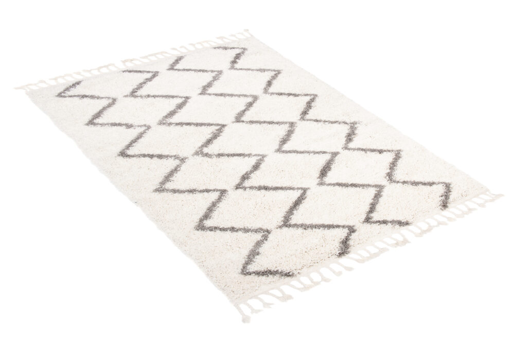 Vloerkleed Boho met Franjes Creme Zigzag Hoogpolig