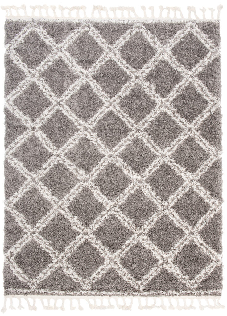 Vloerkleed Boho met Franjes Grijs Geruit Hoogpolig