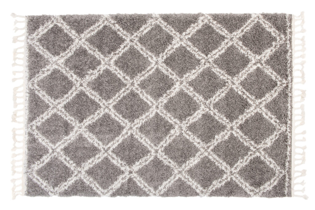 Vloerkleed Boho met Franjes Grijs Geruit Hoogpolig