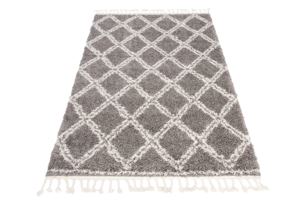 Vloerkleed Boho met Franjes Grijs Geruit Hoogpolig