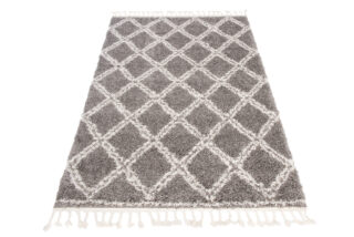 Vloerkleed Boho met Franjes Grijs Geruit Hoogpolig