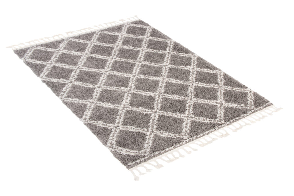 Vloerkleed Boho met Franjes Grijs Geruit Hoogpolig