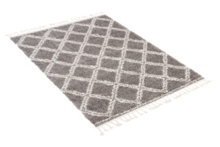 Vloerkleed Boho met Franjes Grijs Geruit Hoogpolig