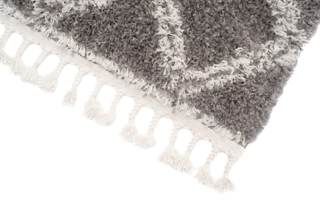 Vloerkleed Boho met Franjes Grijs Geruit Hoogpolig