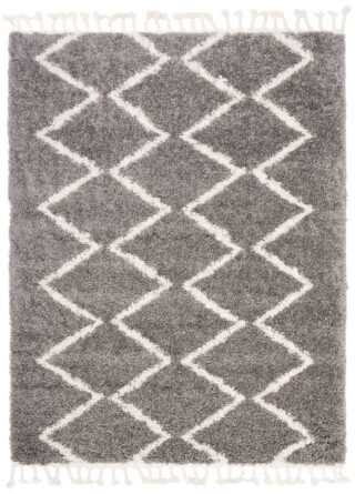 Vloerkleed Boho met Franjes Grijs Zigzag Hoogpolig