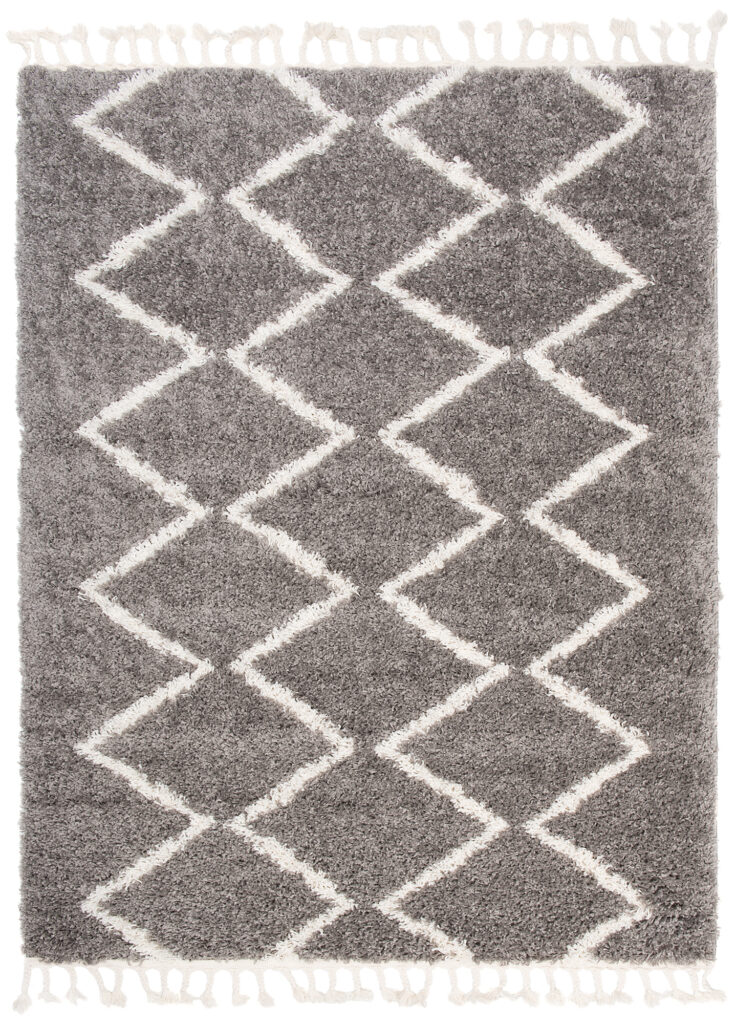 Vloerkleed Boho met Franjes Grijs Zigzag Hoogpolig