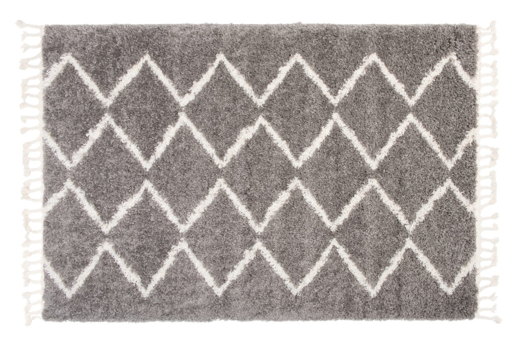 Vloerkleed Boho met Franjes Grijs Zigzag Hoogpolig
