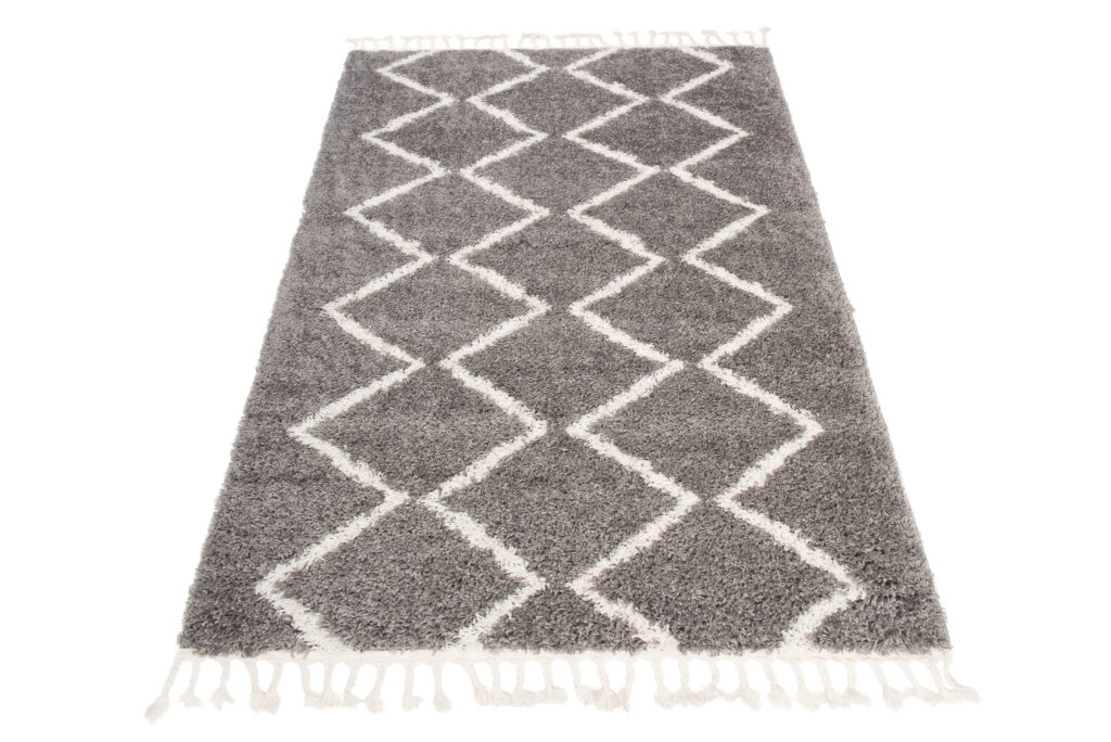 Vloerkleed Boho met Franjes Grijs Zigzag Hoogpolig