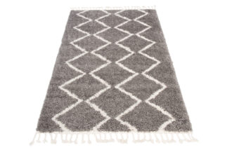 Vloerkleed Boho met Franjes Grijs Zigzag Hoogpolig
