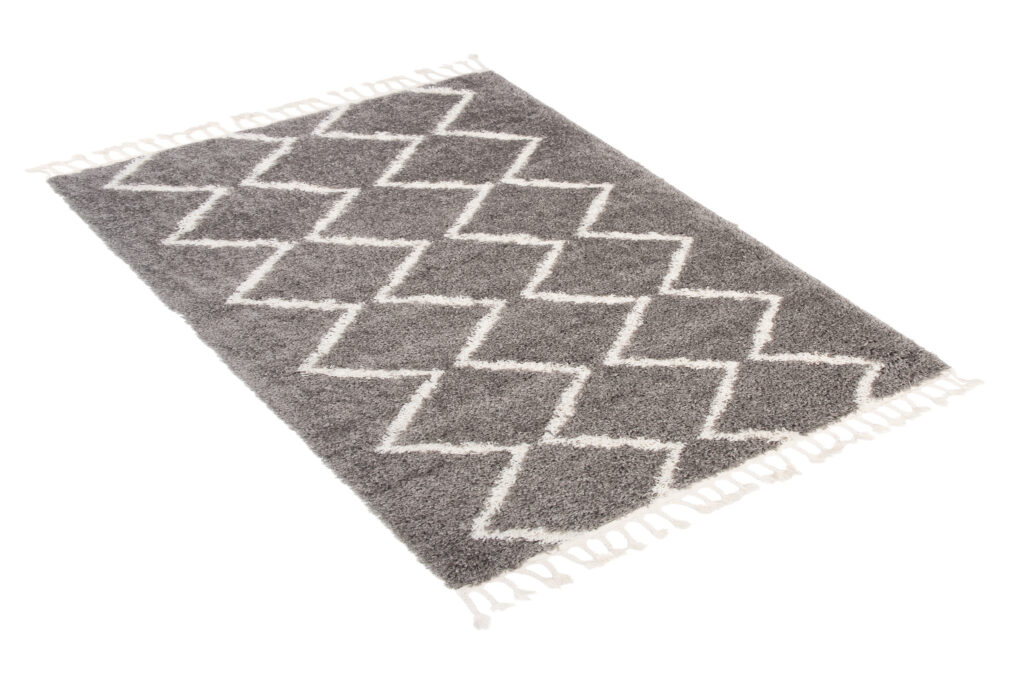 Vloerkleed Boho met Franjes Grijs Zigzag Hoogpolig