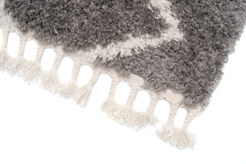 Vloerkleed Boho met Franjes Grijs Zigzag Hoogpolig