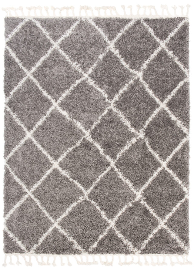 Vloerkleed Boho met Franjes Grijs Ruiten Hoogpolig