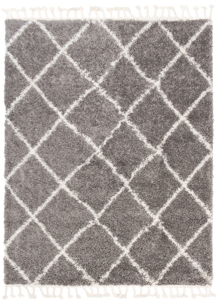 Vloerkleed Boho met Franjes Grijs Ruiten Hoogpolig