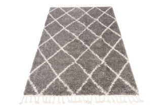 Vloerkleed Boho met Franjes Grijs Ruiten Hoogpolig