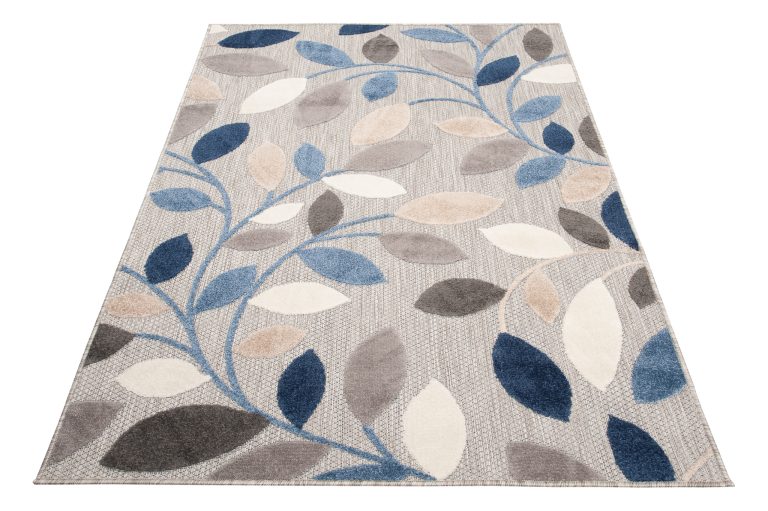 Vloerkleed Buitenkleed Patio Grijs Blauw Bladeren