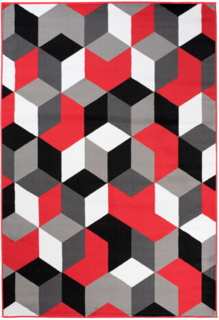 Vloerkleed Maya Grijs Rood Kubussen
