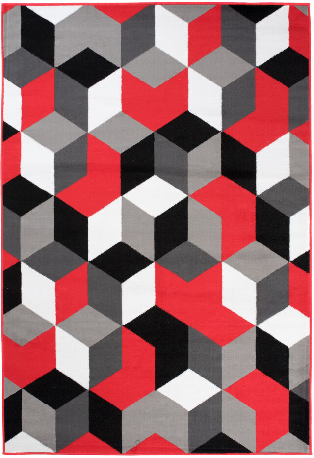 Vloerkleed Maya Grijs Rood Kubussen