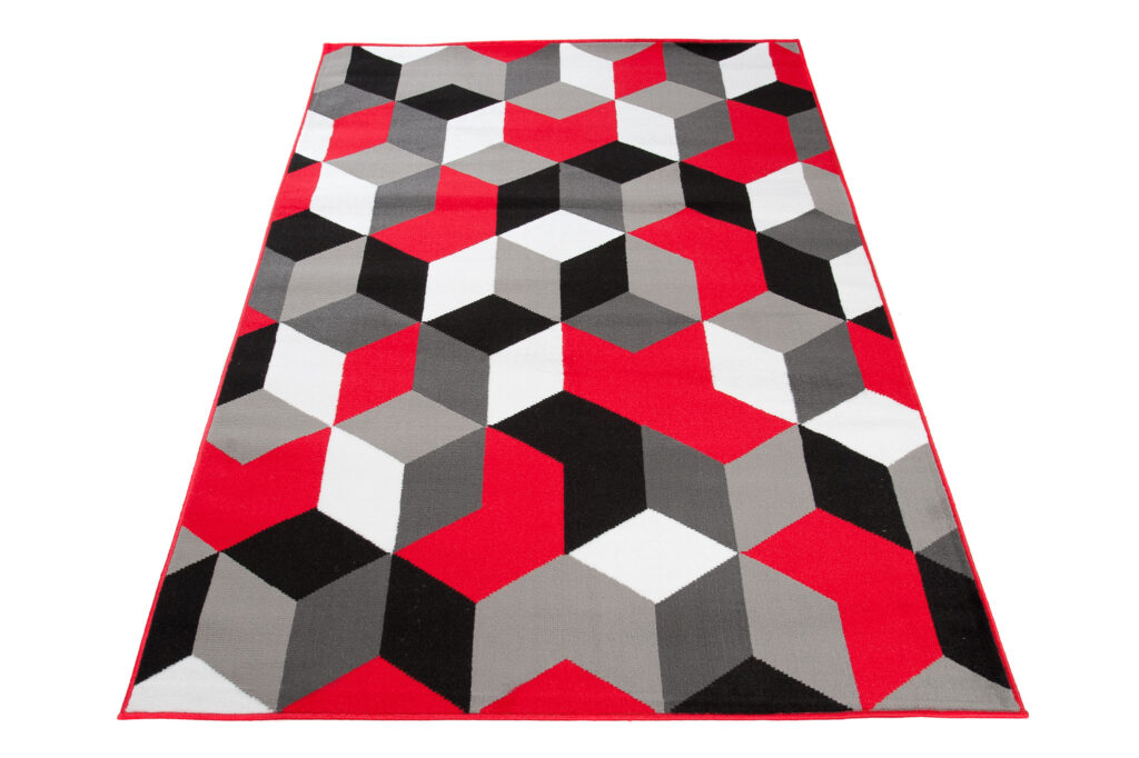 Vloerkleed Maya Grijs Rood Kubussen