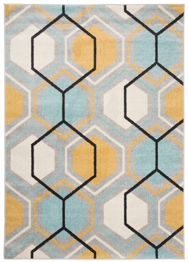 Vloerkleed Lazur Grijs Geel Blauw Geometrisch Kubus