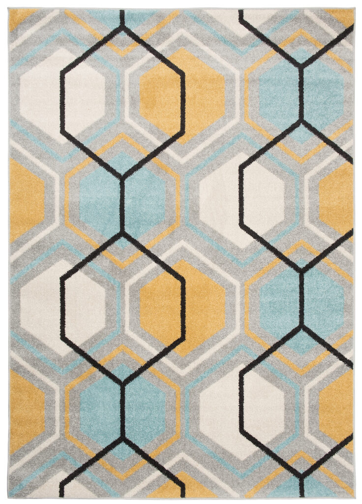Vloerkleed Lazur Grijs Geel Blauw Geometrisch Kubus