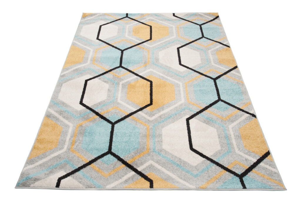 Vloerkleed Lazur Grijs Geel Blauw Geometrisch Kubus