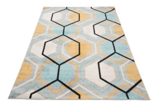 Vloerkleed Lazur Grijs Geel Blauw Geometrisch Kubus