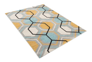 Vloerkleed Lazur Grijs Geel Blauw Geometrisch Kubus