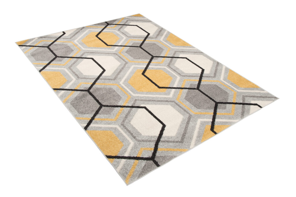 Vloerkleed Lazur Grijs Geel Creme Geometrisch Kubus